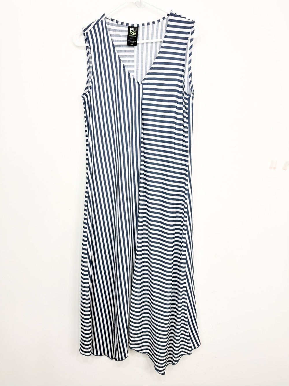 Pure Essence Blue White Striped Asymmetrical Sleeveless A Line Nautical Dress